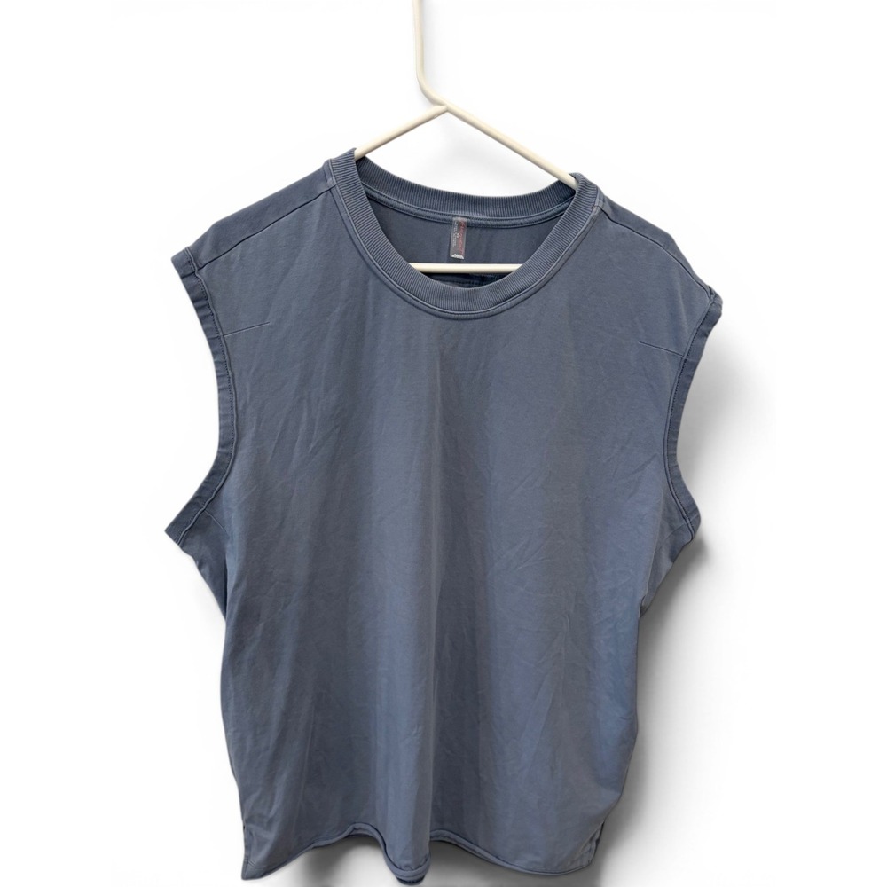 Free People Movement Blue Gray Muscle Tank Top Back Zip Pocket Womens M Slouchy